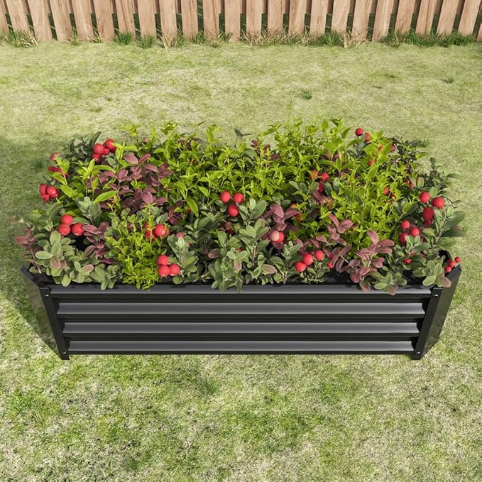 Outdoor Metal Raised Garden Bed Rectangle Raised Planter 4×2×1ft for Flowers Plants Vegetables HerbSucculents (Black)