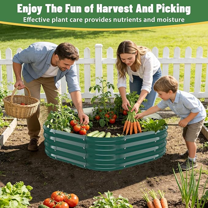Hexagon Raised Garden Bed 48 Inch Diagonal &amp 12 Inch Tall Galvanized Steel Planter Box with Wave-Shaped Metal Panels for Outdoor FlowerTreeHerb &amp Vegetable Garden (Dark Green 4FT X 1FT)