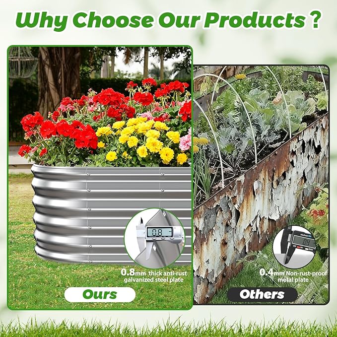 17 Tall Outdoor Garden Raised Garden Bed Kits 4ft X 2ft Oval0.8MM Thick Metal Raised Planter Bed/Ground Planter Box for Variety of FlowersHerbsVegetables (Silver 48X24X16.5 Inches)
