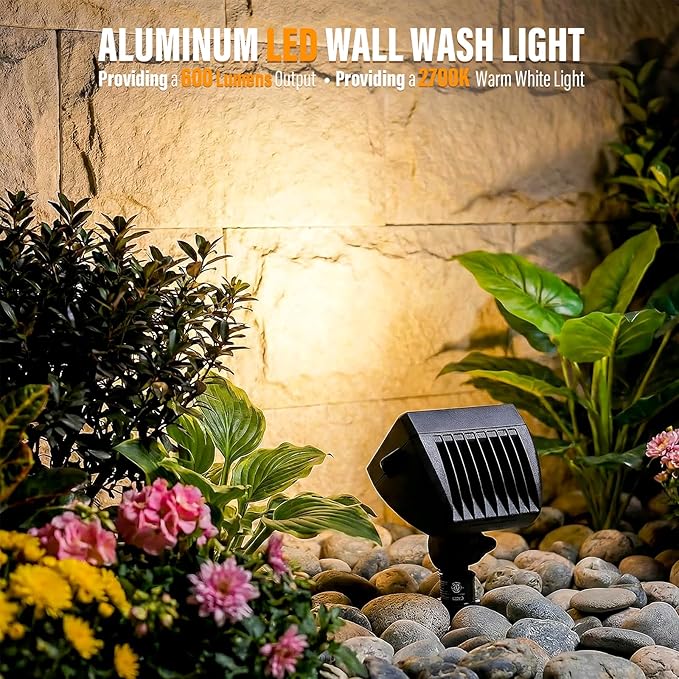 VENUS MANUFACTURING 2 Pack Low Voltage Wall Wash Lights 12V LED Landscape Lighting 18 Watt 600 Lumen Flag Light 2700K Warm White Metal Outdoor Spotlight Black Trees Light for Garden &amp Yard