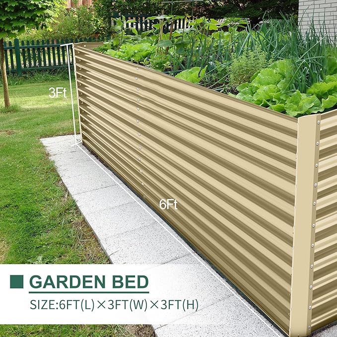 Land Guard 6x3x3ft Rectangular Galvanized Raised Garden Beds Large-Capacity Metal Planter Box Outdoor Durable Deep Raised Garden Bed 3ft Tall Raised Beds for Gardening Vegetables Cream Yellow