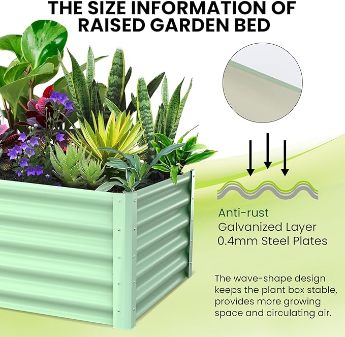 2PCS Galvanized Raised Garden Bed 6x3x1.5ft Metal Raised Garden Beds Outdoor - Heavy-Duty Planter Boxes Outdoor for Vegetables Herbs Flowers - Wave Design Open BottomGreen