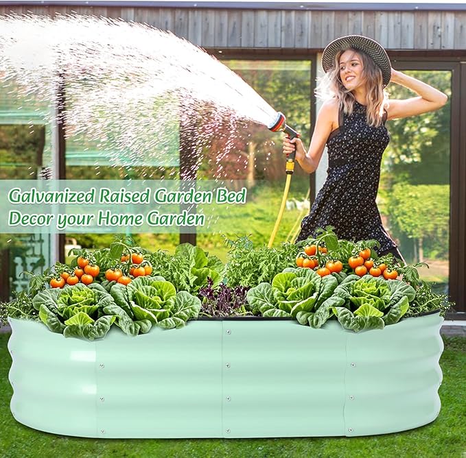 Galvanized Raised Garden Bed Kits Outdoor Metal Raised Planter Bed for Vegetables Flowers Ground Planter Box-Olive Green 46.5 x 23.6 x 11.8 in