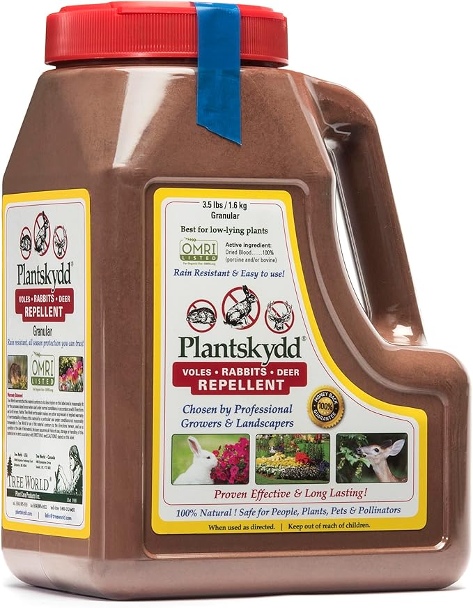 Plantskydd Animal Repellent - Repels Deer Rabbits Elk Moose Hares Voles Squirrels Chipmunks and Other Herbivores 3.5 LB Granular Shaker Jug (PS-VRD-3)