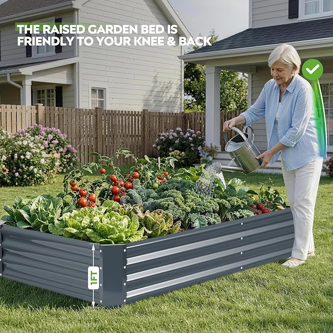 ZORMY 2Pack 6×3×1ft Galvanized Raised Garden Bed Kit Metal Planter Boxes Outdoor Large Raised Beds for Vegetables Fruits and Flowers - Grey