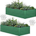 YITAHOME 6x3x2 ft 2pcs Galvanized Raised Garden Bed Kit Large Metal Planter Box with Gloves &amp Support Rod Outdoor Flower Bed for Plants Vegetables Green