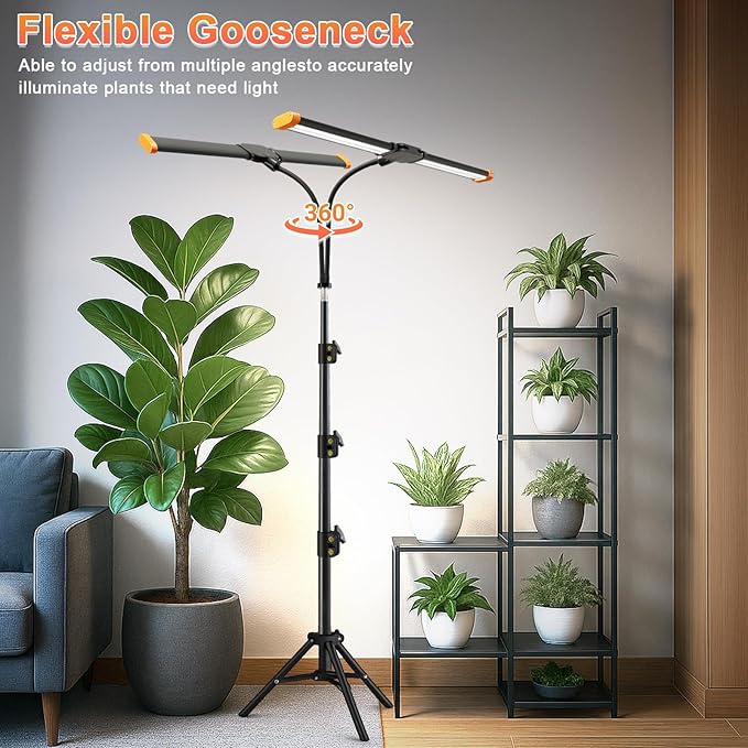 Plant Grow Light with StandSuper Bright 6000K White Full Spectrum Floor Growing Lamp with Rotatable Dual Light Head &amp Height Adjustable 17-62 for Indoor Tall Plants Dimmable &amp Auto Timer 4/