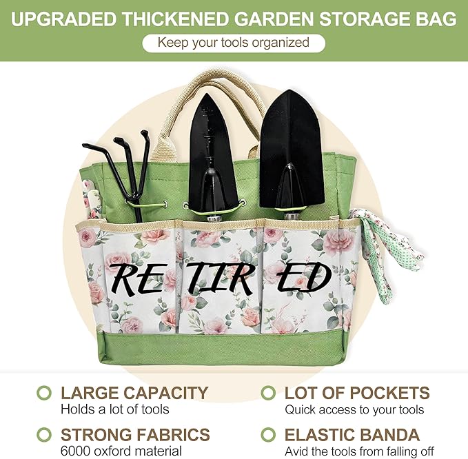 Retirement Gift for Woman Garden Kit Christmas Retirement Gifts Floral Gardening Tool and Durable Garden Tool Organizer Bag Gardening Set for Grandma/Coworker Retired Plant Lover Birthday Present