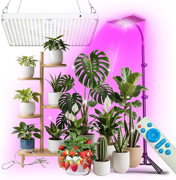 LED Grow Lights for Indoor Plants Full Spectrum with UV&ampIRBloom Veg Modes Remote Control 63 Height Adjustable Tripod Stand Hanging Hook for Hydroponics Bonsai Seedlings dimmable Timer Function