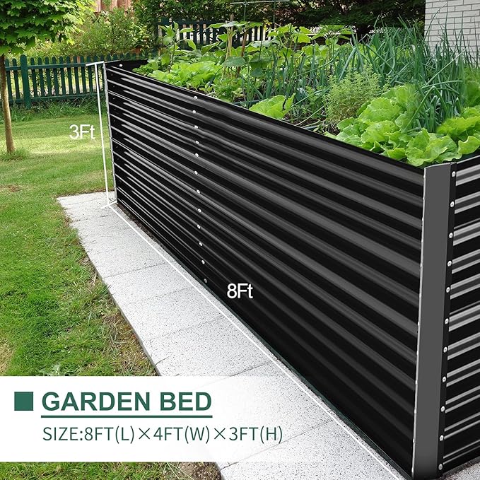 Land Guard 8x4x3ft Rectangular Galvanized Raised Garden Beds Large-Capacity Metal Planter Box Outdoor Durable Deep Raised Garden Bed 3ft Tall Raised Beds for Gardening Vegetables Dark Grey