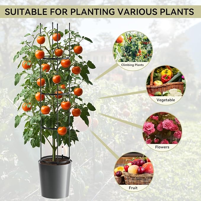 SUNYRISY Raised Garden Bed Planter Box with Trellis Self Watering Tomato Planter Box with Wheels for Climbing Plants Vegetable Vine Flowers Outdoor Patio Grey