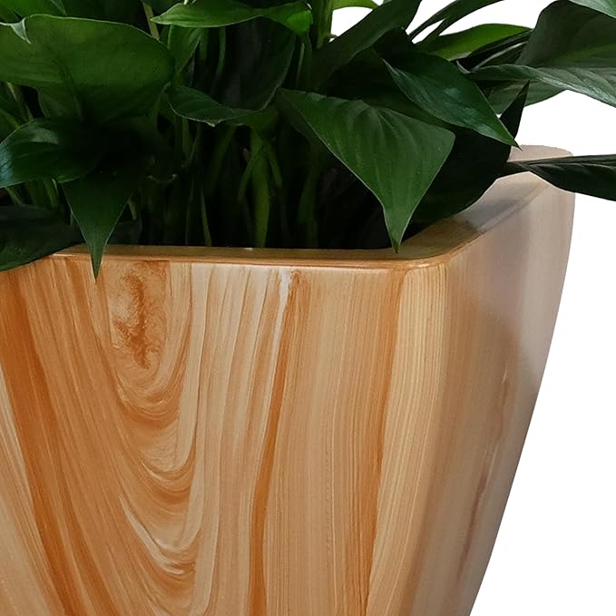 2 Pack Smart Self Watering Planter Pot for Indoor and Outdoor Light Wood Square Cone