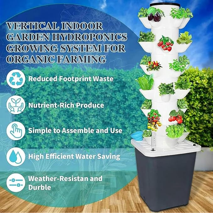 Aeroponics Grow Kit for Herbs Fruits and Vegetables Plant Hydroponic Tower Garden Hydroponic Growing System 15/20/25/30 Net Pots Timer for Herbs Fruits