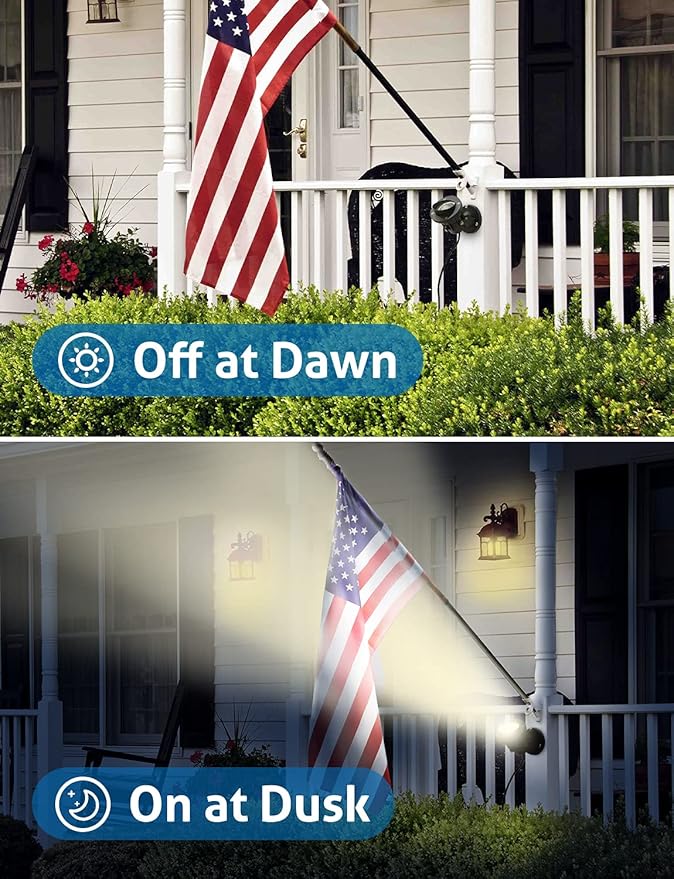 SUNVIE 20W Spot Lights Outdoor with Photocell Sensor Dusk to Dawn LED Landscape Spotlights Waterproof 120V 2000LM 3000K Landscape Lighting for Yard Flag Tree Garden 6 FT US 3-Plug in Cord 2 Pack