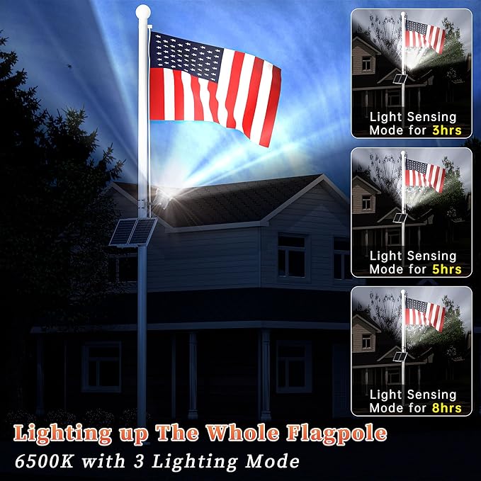 Ofuray Solar Flag Pole Light - Upgrade Big Solar Light for Outdoor Flagpole Dusk to Dawn with Remote Control Fits 0.5-4'' Diameter