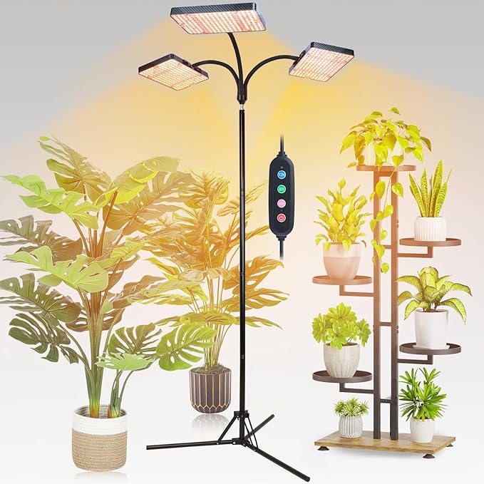 FECiDA 2026 3Head Grow Lights with Upgraded Stand Big Coverage Grow Lights for Indoor Large Plants Bonsai Tree 4/8/12/16/20 Hr Timer 75 Watt Power Draw NO Need Adapter 24-76 Height Adjustable