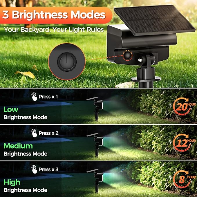 Large Solar Spot Lights Outdoor Waterproof IP67 1000 Lumens High Brightness 92 LEDs Solar Spotlight with 3 Lighting Modes Dusk to Dawn Solar Landscape Lights for Yard Garden (Cool White)- 2 Pack