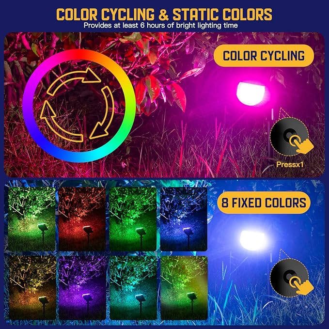 Kyosho Color Changing Solar Outdoor Lights 9 Lighting Modes Halloween Christmas Lights Waterproof RGBW Multicolor Solar Spotlight for Tree Pool Garden 4 Pack