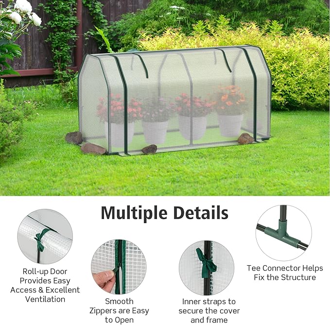 Giantex Raised Garden Bed with Mini Greenhouse w/Dual Zipper Door 48”x22”x54” Planter with Green House for Patio Lawn Garden Easy Assembly (Gray &amp White)