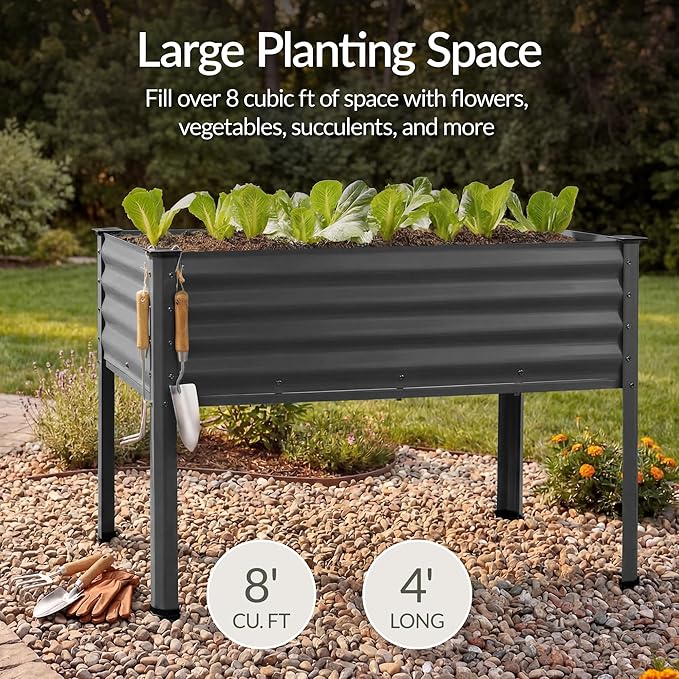 Best Choice Products 48x24x30in Galvanized Raised Garden Bed Metal Elevated Planter Box Vegetable Garden for Backyard Patio Balcony - Charcoal