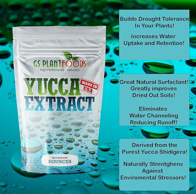 GS Plant Foods Yucca Extract Wetting Agent - All Natural Wetting Agent (8 Ounces Concentrate) - Plant Thirst Quench for Plants Lawns - Liquid Aeration Soil Loosener
