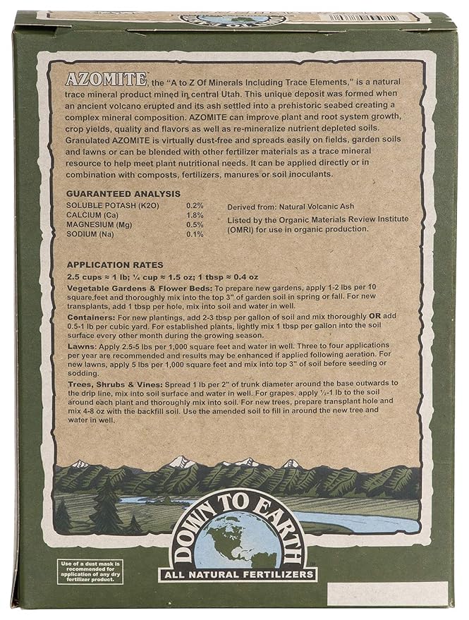 Down To Earth All Natural Fertilizers Organic Azomite Granulated Trace Minerals - Essential Minerals for Improving Plant Growth 0-0-0.2 5lb