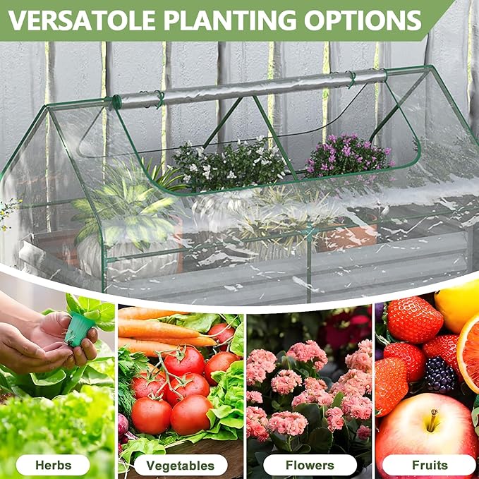 Mini Greenhouse Outdoor Galvanized Raised Garden Bed with Cover Outdoor Planter Box for Herbs and Vegetables (Light Gray)