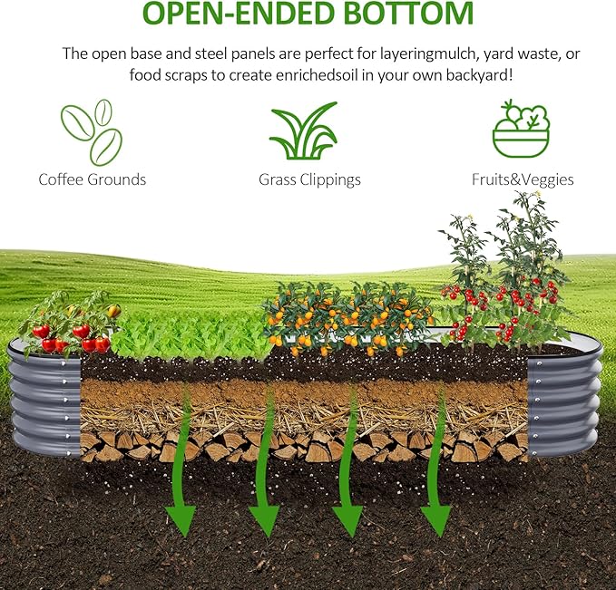 Gruper Galvanized Raised Garden Bed 8×2×1.4 ft Tall Oval Large Metal Planter Raised Garden Boxes Outdoor for Vegetable Fruits Flower Herb Anti-Rust and Sturdy &amp Easy-Setup