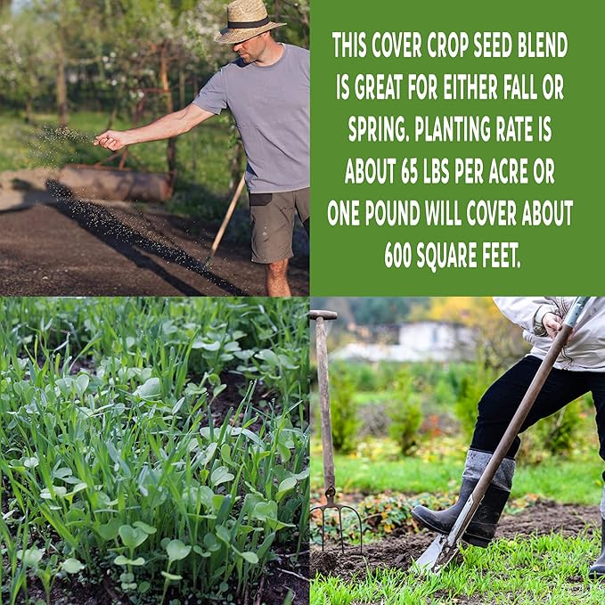 No-Till Farm and Garden Cover Crop Mix Seeds - 25 Lbs Bulk - Blend of Gardening Cover Crop Seeds: Hairy Vetch Daikon Radish Forage Collards Triticale More