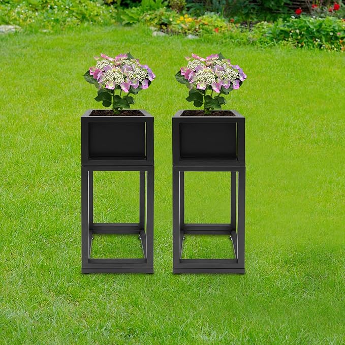 2pcs Raised Garden Bed Standing Metal Growing Bed Planter Box Stand with Legs for Backyard Patio Balcony Outdoors or Indoors