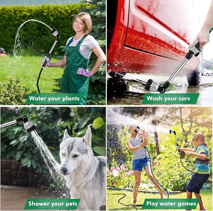 RESTMO Metal Watering Wand Heavy Duty Garden Hose Wand with 180° Swivel Ratcheting Head 16'' Hose Nozzle Sprayer with 7 Spray Patterns and Flow Control for Water Hanging Baskets and Shrubs Black