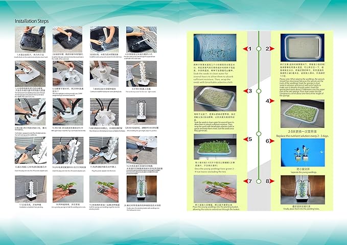 Hydroponic Growing Tower System Kit 40-Plant Vertical Hydroponics Garden Tower with LED Grow Light for Outdoor Indoor Herbs Fruits Vegetables Smart Garden Planter Kit