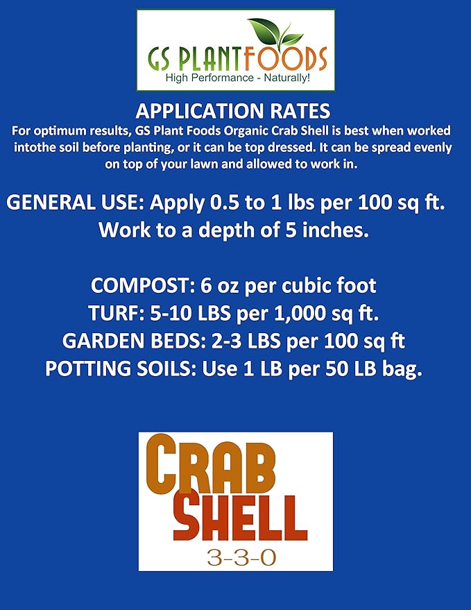 GS Plant Foods Crab Shell Natural Fertilizer Magnesium &amp Calcium Slow Release Micronutrients for Plants Tomatoes Flowers &amp Vegetables 3-3-0 8 pounds