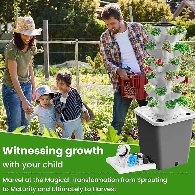 20 Pods Hydroponics Tower Garden Hydroponic Growing Aeroponics Growing Kit for Fruits and Vegetables with Hydrating Pump Adapter Net P