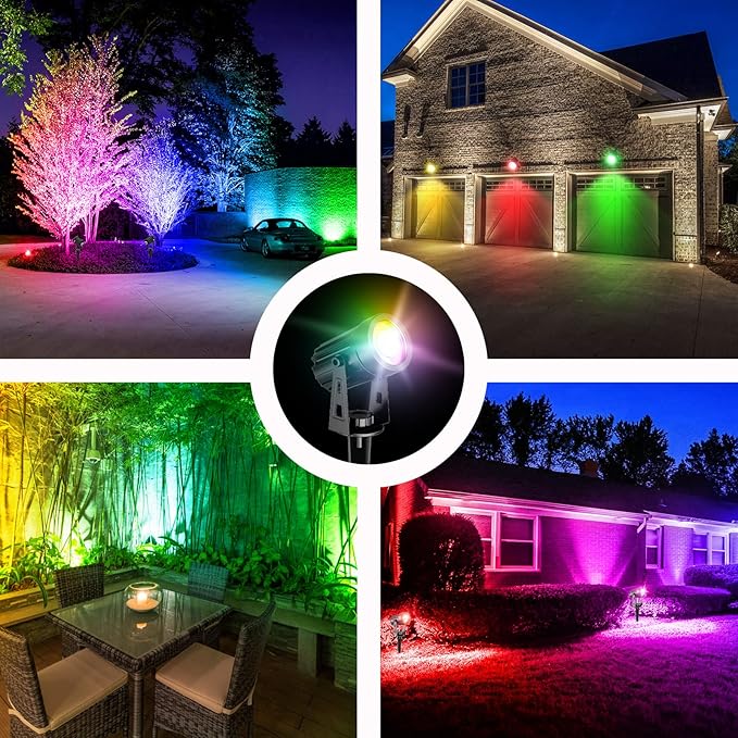 T-SUN Color Changing Solar Lights for OutsideSolar Spot Lights Outdoor Waterproof Dual Head LED Landscape Spotlights for Garden Pond Yard Trees Pathway(RGB)
