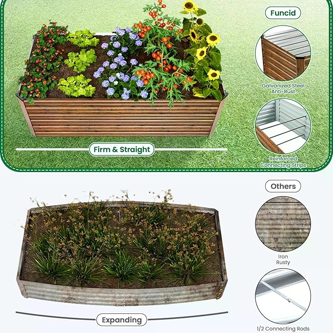 Homdox 6×3×2FT Galvanized Metal Raised Garden Bed Kit Deep Root Elevated Planter Box w/Anti Cutting Strip &amp A Pair of Gloves for Vegetables Flowers Herbs Succulents 265 Gallon Capacity Brow