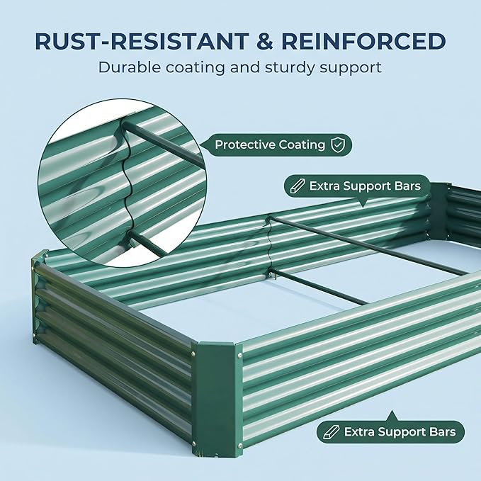 Metal Raised Garden Bed 8x4x1 ft Rectangle Planter Box Rust-Resistant Galvanized Steel with Open Base Design Quick Assembly for Vegetables Flowers and Plants (Green)