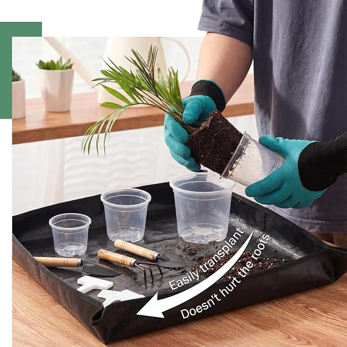 83 Pcs Garden Supplies Tools Kit 3/4/5 Inch Clear Plastic Plant Pots with Transplanting Mat Trowel Cultivator Rake Set Label &amp Glove Succulent Tools Gift for Plant Lovers Accessory