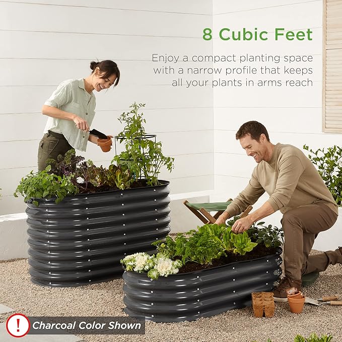 Best Choice Products 4x2x1ft Outdoor Metal Raised Garden Bed Oval Deep Root Planter Box for Vegetables Flowers Herbs and Succulents w/ 51 Gallon Capacity Rubber Edge Guard - Beige