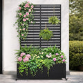 Metal Planter Box with Trellis 43” L x 16” W x 71” H Raised Garden Bed with Wheels Privacy Planters for Patio Metal Planter Box with Drainage Holes Black