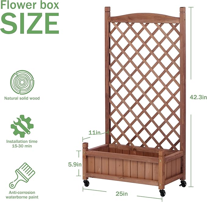 Raised Garden Bed with Trellies 2 Pack Outdoor Wooden Planter Box for Climbing Plants Vegetables Herb Growing