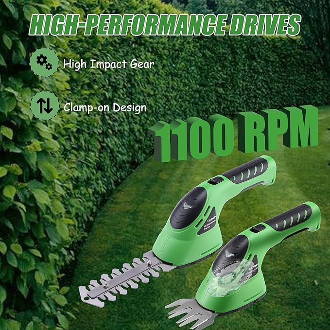 Lichamp 2-in-1 Electric Hand Held Grass Shear Hedge Trimmer Shrubbery Clipper Cordless Battery Powered Rechargeable for Garden and Lawn CGS-3602 Grass Green