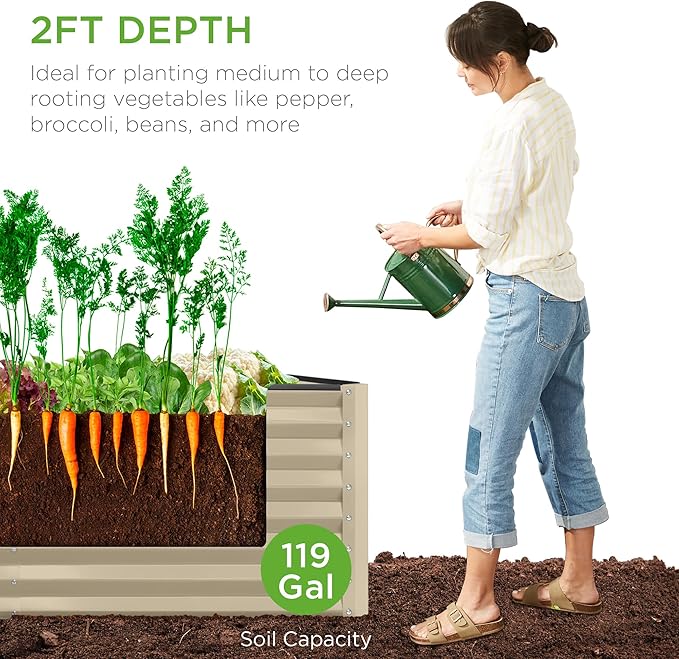 Best Choice Products 4x2x2ft Outdoor Metal Raised Garden Bed Deep Root Planter Box for Vegetables Flowers Herbs and Succulents w/ 119 Gallon Capacity - Beige