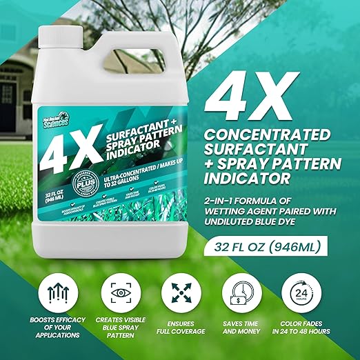 32oz 4X Spray Pattern Indicator Dye + Surfactant Makes 32 Gallons of Wetting Agent for Lawn &amp Turf Mark - Effective Spray Indicator Liquid Blue Dye for Marking Turf Easy to Mix &amp Apply