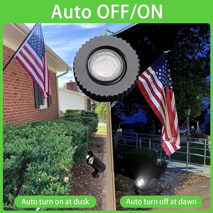 30W Outdoor Spot Lights Dusk to Dawn 120V Outdoor LED Spotlight Plug in with Photocell Sensor 5000K Waterproof Bright Flag Pole Light for Yard Tree Garden Landscape Lighting with Stake 6FT Cord