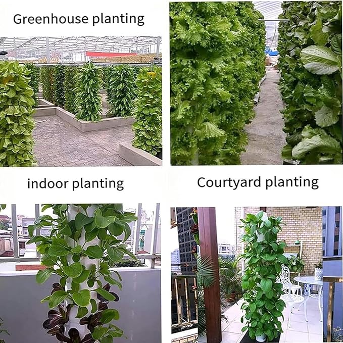 AMNOOL Garden Plant Tower Hydroponics Growing Kit 45-Holes Vertical Garden Planter Outdoor Indoor Plant Vertical Grow Kit with Water Pump Smart Timer