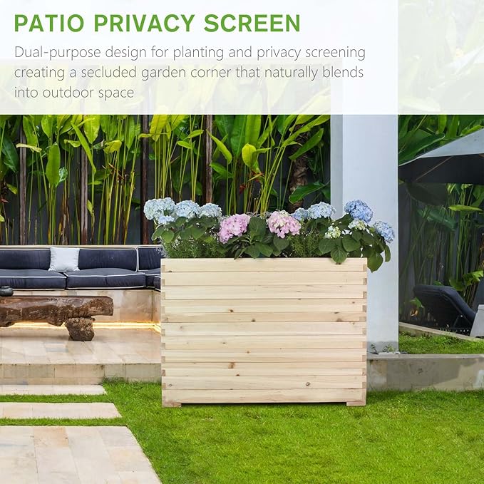 Wood Raised Garden Bed Rectangular Planter Box Outdoor Large Tall Trough 39x28x15 Flower Planters Boxes with Bottom for Plants Herb Patio Porch Balcony Privacy Screen