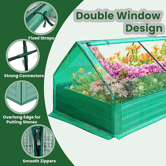 3-1 Galvanized Raised Garden Bed 73 x 37.4 x 36 inch Greenhouse Cover Outdoor Garden Yard Greenhouse Tent with Zipper Doors Garden Bed Planter Kit Box for Growing Flowers Fruits Vegetables