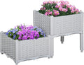 2 Piece Raised Garden Bed with Legs Self-Watering Planter Box Raised Bed to Grow Flowers Herbs &amp Vegetables Gray