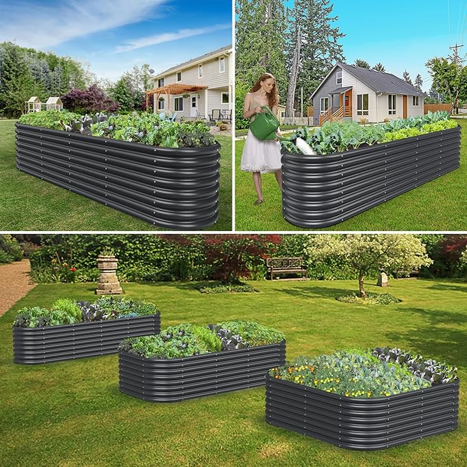 FRIZIONE 8FT(L)×2FT(W)×2FT(H) Raised Garden Bed Outdoor 9 in 1 Adjustable Raised Garden Beds for Flower Raised Planter Box Outdoor for Herb Vegetable-Gray